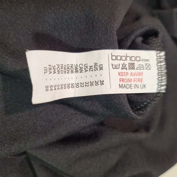 Boohoo Womens Size 22 Scallop Edge V Neck Black Shift Short Dress Tunic Stretch - Picture 9 of 11